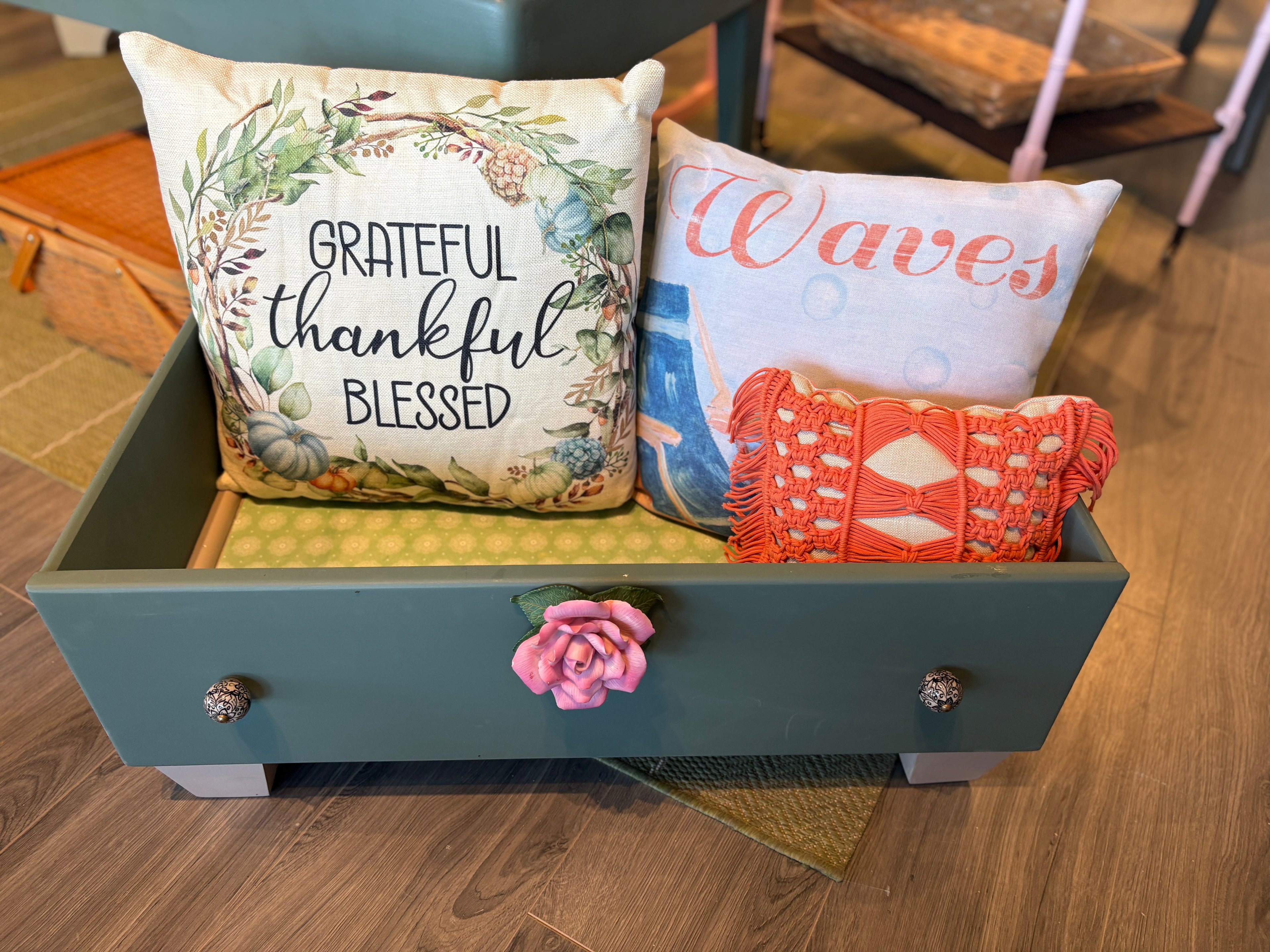 Coastal Catch-All" Drawer – Upcycled Blanket & Pillow Storage