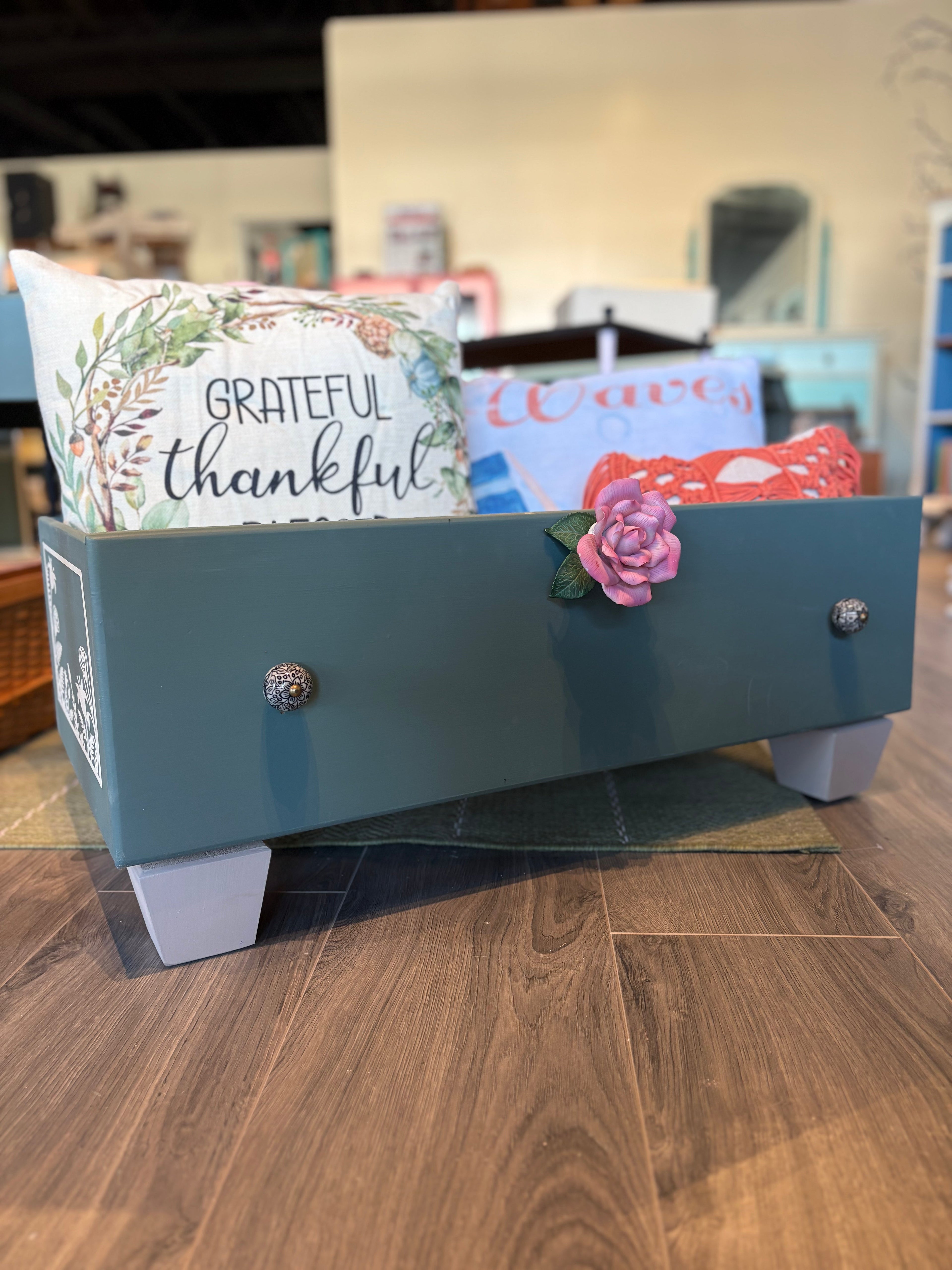 Coastal Catch-All" Drawer – Upcycled Blanket & Pillow Storage